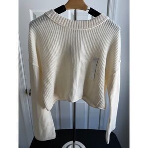 Wild Fable Cream Knit Cropped Long Sleeve Sweater Size L